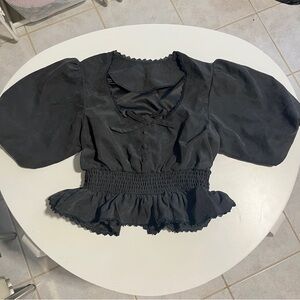 Super cute black gothic blouse with lace trim
